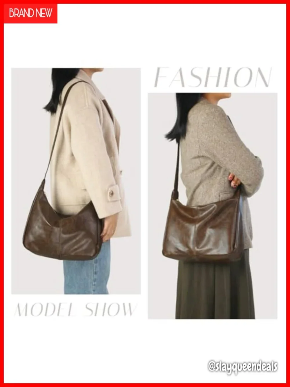 Ultra Soft Foldable Vegan Leather Crossbody Hobo Bag Shoulder Handbag Purse